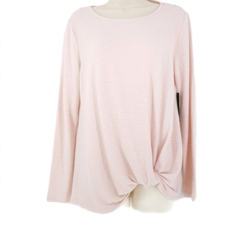 Max & Mia Pink White Striped Cozy Long Sleeve Sweater Top Size Small